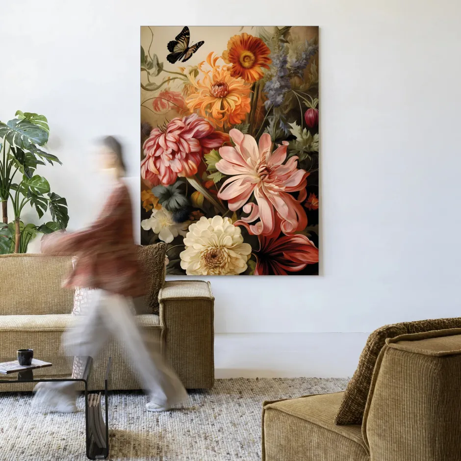 Hot Urban Cotton Wandkleed Vintage Flowers in maat en frame naar keuze