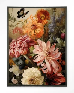Hot Urban Cotton Wandkleed Vintage Flowers in maat en frame naar keuze