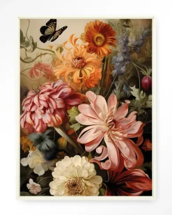 Hot Urban Cotton Wandkleed Vintage Flowers in maat en frame naar keuze