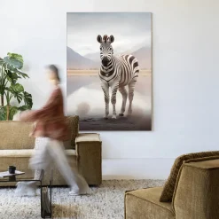 New Urban Cotton Wandkleed Zebra Mist in maat en frame naar keuze