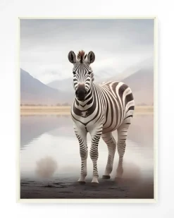New Urban Cotton Wandkleed Zebra Mist in maat en frame naar keuze