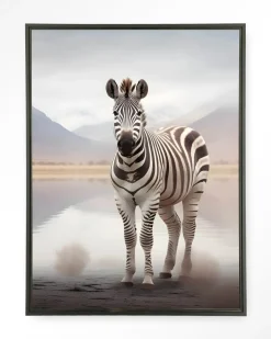 New Urban Cotton Wandkleed Zebra Mist in maat en frame naar keuze