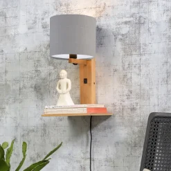 Online GOOD&MOJO Wandlamp Andes Naturel, Bamboe en Eco linnen, Met plank