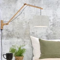 Best GOOD&MOJO Wandlamp Andes Naturel, Ø32cm, Bamboe en Eco linnen