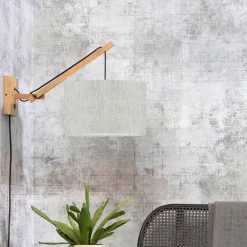 Outlet GOOD&MOJO Wandlamp Andes Naturel, Small, Bamboe en Eco linnen