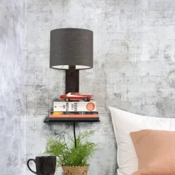 Outlet GOOD&MOJO Wandlamp Andes Zwart, Bamboe en Eco linnen, Met plank