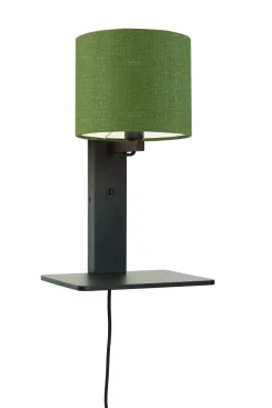 Outlet GOOD&MOJO Wandlamp Andes Zwart, Bamboe en Eco linnen, Met plank