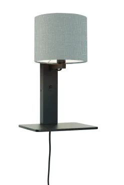 Outlet GOOD&MOJO Wandlamp Andes Zwart, Bamboe en Eco linnen, Met plank