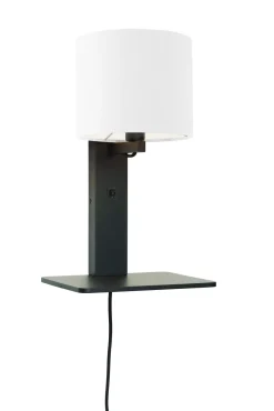 Outlet GOOD&MOJO Wandlamp Andes Zwart, Bamboe en Eco linnen, Met plank