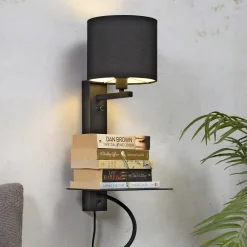 Best it's about RoMi Wandlamp Florence Met plankje en leeslamp, kleur Zwart