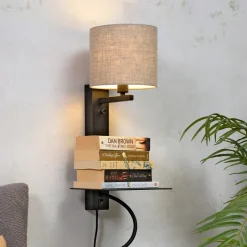 Best it's about RoMi Wandlamp Florence Met plankje en leeslamp, kleur Zwart