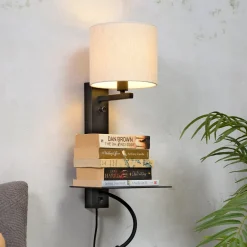 Best it's about RoMi Wandlamp Florence Met plankje en leeslamp, kleur Zwart