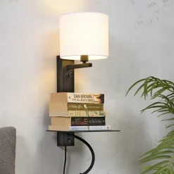 Best it's about RoMi Wandlamp Florence Met plankje en leeslamp, kleur Zwart