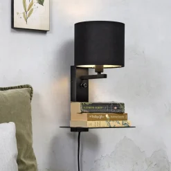 Clearance it's about RoMi Wandlamp Florence Met plank en USB, kleur Zwart