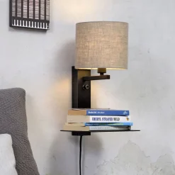 Clearance it's about RoMi Wandlamp Florence Met plank en USB, kleur Zwart