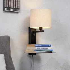 Clearance it's about RoMi Wandlamp Florence Met plank en USB, kleur Zwart