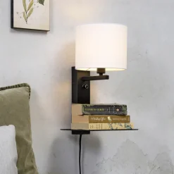 Clearance it's about RoMi Wandlamp Florence Met plank en USB, kleur Zwart