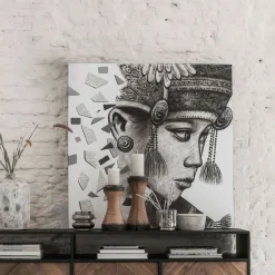 Clearance MUST Living Wandpaneel Balinese girl Ketut 100 x 100cm Zwart, Wit