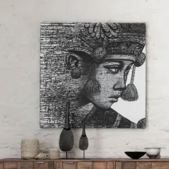 Clearance MUST Living Wandpaneel Balinese Girl Komang 100 x 100cm Zwart, Wit