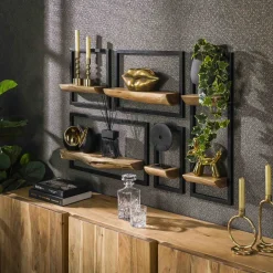 Sale LifestyleFurn Wandplank Jacintha Acacia, Set van 5 stuks Massief acacia naturel