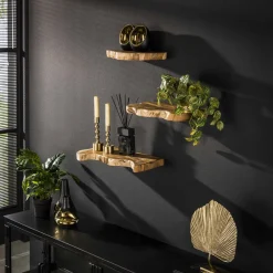Online LifestyleFurn Wandplank Jenene Teakhout, Set van 3 stuks Massief gerecycled teakhout
