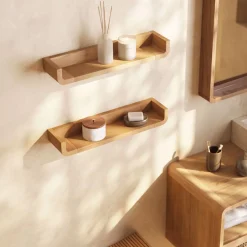 Discount Kave Home Wandplank Shamel Teakhout, Set van 2 stuks