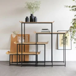 Online Zuiver Wandrek Flodka Hout en staal, Set van 4 stuks Zwart