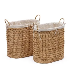 Outlet Kave Home Wasmand Tressa Natuurvezel, Set van 2 stuks Lichtgrijs