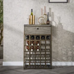 LifestyleFurn Wijnkast Dishon Antiek Brass, Voor 30 flessen Brons antiek