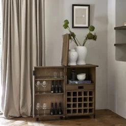 Rivièra Maison Wijnkast Portella Op wielen, Eikenhout