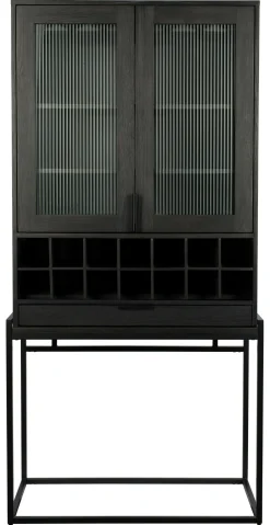 Zuiver Wijnkast Travis Walnoothout en glas, 180 x 89cm Zwart