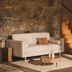 New Kave Home 2-zits Bank Debra Naturel poot, Chenille, kleur Beige