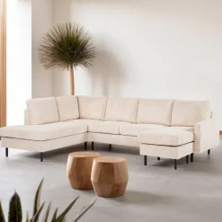 Discount BASE 3-zits Hoekbank Deshanda Rib, kleur Beige