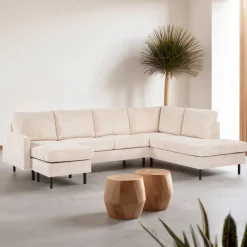 Discount BASE 3-zits Hoekbank Deshanda Rib, kleur Beige