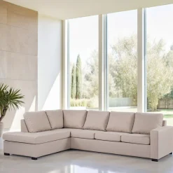 Hot BASE 4-zits Hoekbank Dino Linnenlook, kleur Beige