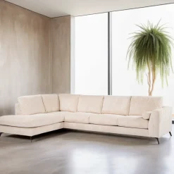 New BASE 3-zits Hoekbank Joetta Links, Rib, kleur Beige