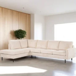 Hot BASE 3-zits Hoekbank Patricio Rib, kleur Beige