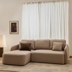 Clearance Kave Home 3-zits Lounge Slaapbank Laira Links, Chenille, kleur Beige