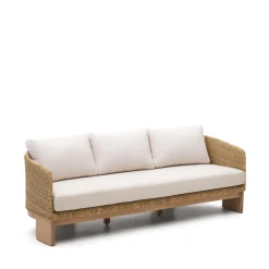 Kave Home 3-zits Loungebank Xoriguer Rattan en eucalyptushout Beige