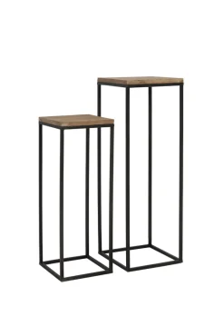 Hot Light & Living Zuilen / bijzettafels Yarula Set van 2 stuks, zwart+hout
