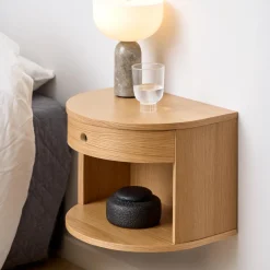 Discount Bendt Zwevend Halfrond Nachtkastje Seula Eikenfineer, Met 1 lade