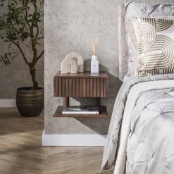 Outlet LifestyleFurn Zwevend Nachtkastje Alania Met 1 lade en legplank, Acaciahout Massief acacia bruin