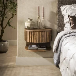 LifestyleFurn Zwevend Nachtkastje Ivorie Mangohout, Met 1 lade en open vak