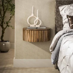 New LifestyleFurn Zwevend Nachtkastje Ivorie Mangohout, Met 1 lade