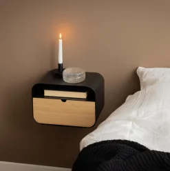 New Bendt Zwevend Nachtkastje Nonny Bamboe en staal Zwart