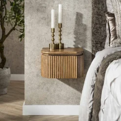 Online LifestyleFurn Zwevend Nachtkastje Sharmila XS, Mangohout, Met 1 lade Massief mango zandkleur