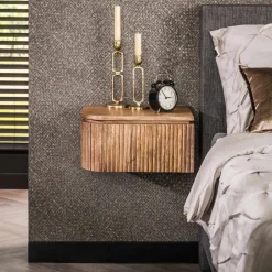 New LifestyleFurn Zwevend Nachtkastje Sharmila Mangohout, Set van 2 stuks Massief mango zandkleur