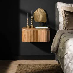 LifestyleFurn Zwevend Nachtkastje Sharmila Mangohout, Met 1 lade Massief mango zandkleur