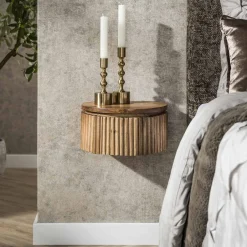 Discount LifestyleFurn Zwevend Rond Nachtkastje Sharmila XS, Mangohout, Met 1 lade Massief mango zandkleur